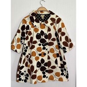 ANTHROPOLOGIE ELEVENSES Corduroy Swing Pea Coat Womens 4 Brown Orange Leaf